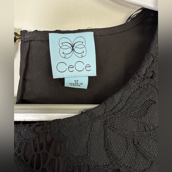CeCe Black Lace Shift Dress 12 Short Sleeve Floral Classic LBD Romantic A173 - Picture 2 of 5